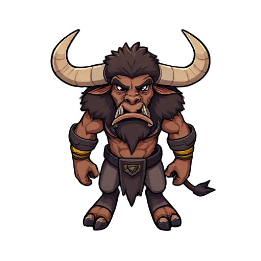 crie um minotauro estilo topdown com 64 pixels com as animações cima, baixo, esquerda, direita