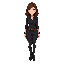 stylized 2d main character nastya: young woman lost in a fairy-tale world after bandits kidnap her husband. calm, resilient, ironic. slender, brown wavy hair, simple dark outfit. indie semi-realistic style, full body.