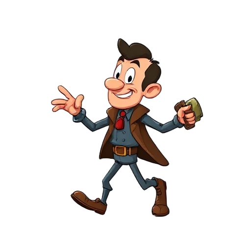 “animate this character as a 1930s cartoon, create frames for walking, idle, attacking, grabbing an item. keep the same character style and colors, transparent background.”