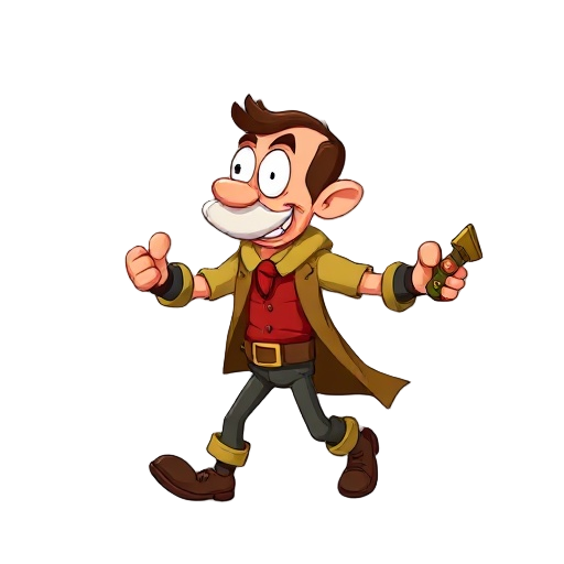 “animate this character as a 1930s cartoon, create frames for walking, idle, attacking, grabbing an item. keep the same character style and colors, transparent background.”
