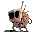 a weak scavenger robot in a far-future post-civilization world. non-humanoid, non-bipedal body built around a low, compact chassis. moves on treads, multiple spindly legs, or uneven mechanical supports. asymmetrical silhouette made from mismatched salvage