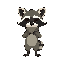create a racoon with a facemask and that carries a mask. it is small, like yoda, compact body, small legs.
