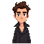 handsome man in his thirties, charismatic and confident. he has brown hair with subtle reddish tones, slightly tousled, sharp gray eyes with an intense gaze, and a subtle half-smile that suggests mystery. he wears a dark trench coat (gabardina oscura) tha