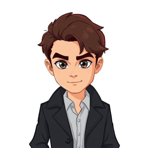handsome man in his thirties, charismatic and confident. he has brown hair with subtle reddish tones, slightly tousled, sharp gray eyes with an intense gaze, and a subtle half-smile that suggests mystery. he wears a dark trench coat (gabardina oscura) tha