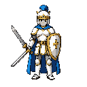 white pawn hero, young male. rounded pawn crown helmet with blue plume. chess shield. white/gold plate armor. iron sword with pawn pommel. blue chess cape. idle+walk. 8 directions. sprite sheet. transparent.