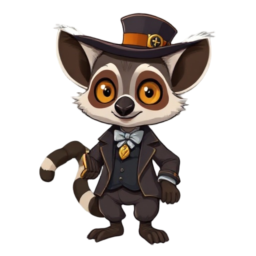 stylized anthropomorphic lemur in victorian outfit