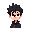 2d side-view character of a young wizard boy with round glasses, a subtle lightning-shaped scar on his forehead, messy dark hair, wearing a black wizard robe, game-ready sprite style.