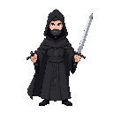 priest im black robe with two swords