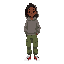 “a full-body character portrait of a 14-year-old african american boy with a slim, athletic build. he has deep brown eyes and dark brown skin. his hair is medium locs that reach the neck. outfit: high-top athletic sneakers, baggy green cargo pants, and a 