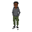 “a full-body character portrait of a 14-year-old african american boy with a slim, athletic build. he has deep brown eyes and dark brown skin. his hair is medium locs that reach the neck. outfit: high-top athletic sneakers, baggy green cargo pants, and a 