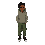 “a full-body character portrait of a 14-year-old african american boy with a slim, athletic build. he has deep brown eyes and dark brown skin. his hair is medium locs that reach the neck. outfit: high-top athletic sneakers, baggy green cargo pants, and a 