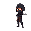 ninja , roupa preta chapeu de palha e olhos vermelhos brilhantes, pixel, ele esta de lado em uma posição de luta