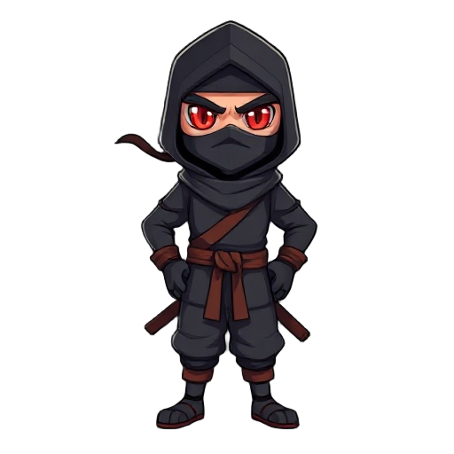 ninja , roupa preta chapeu de palha e olhos vermelhos brilhantes