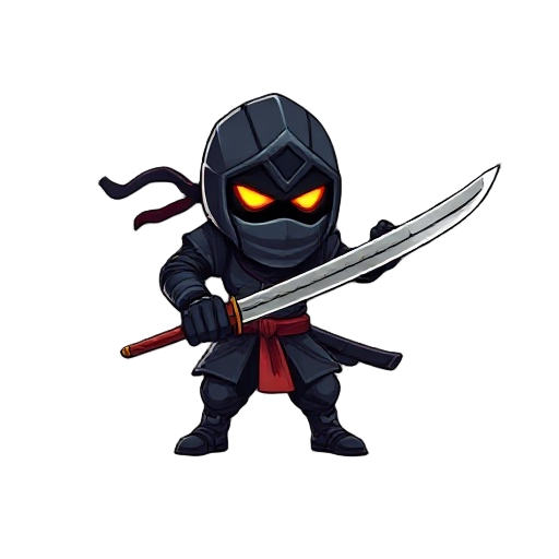 robot ninja with a sword. dark colours with bright highlights