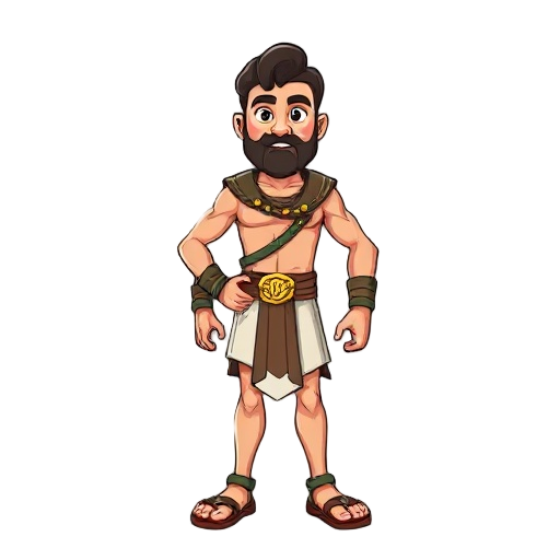 homem do egito antigo, com o peito exposto, sandalhas de couro, shendyt de linho curto, cinto de couro, high polly para jogos, fundo branco, posicionado em visão de frente, imagem de corpo completo