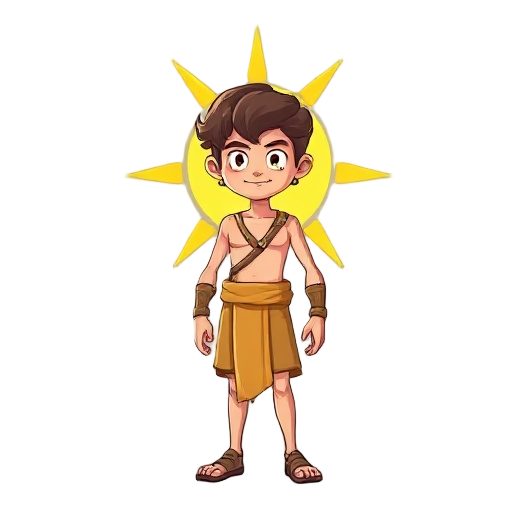 crie um outfit de deus do sol com uma aura de sol atras da cabeça 