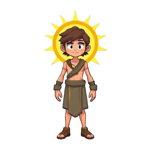 crie um outfit de deus do sol com uma aura de sol atras da cabeça 