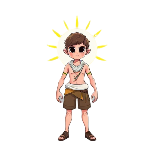 crie um outfit de deus do sol com uma aura de sol atras da cabeça 