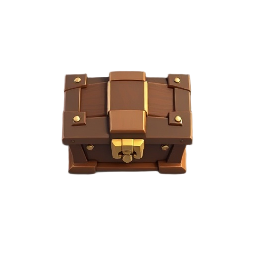 a cartoon chest clash of clan style , topdown 3d front view