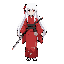 faça uma garota jovem de cabelos longos brancos e olhos vermelhos usando um kimono vermelho com detalhes aparelhos segurando uma katana