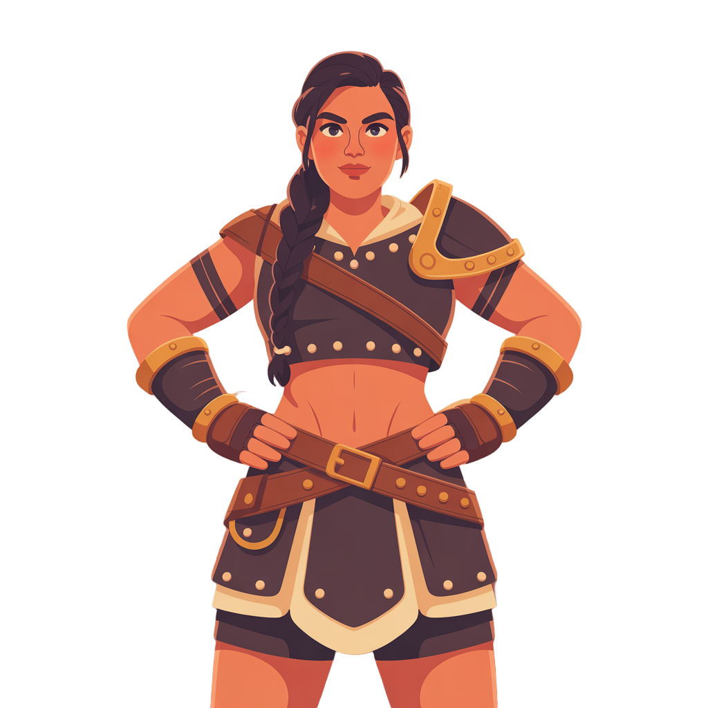 a female adult warrior wearing short clothes