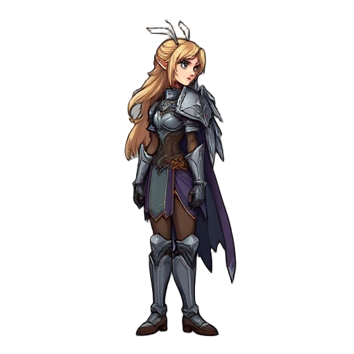 valkyrie profile style 2d jrpg character, side view, muted colors, fantasy armor, ps1-era sprite reference