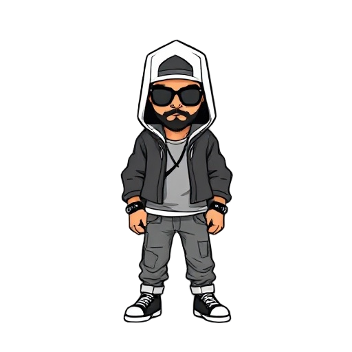 chibi style gang member character. outline art