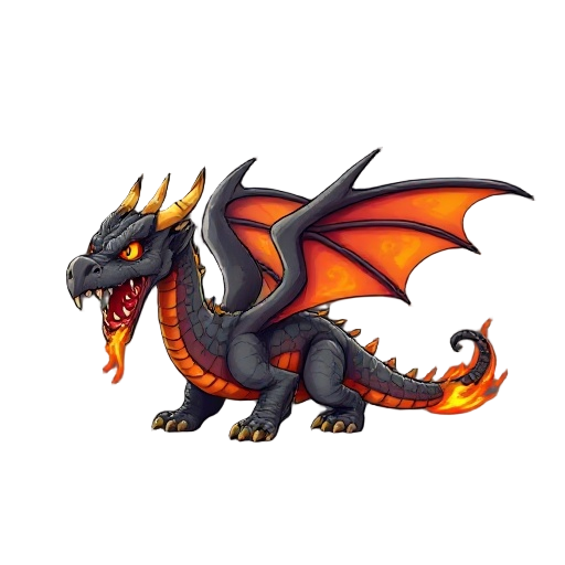 fire dragon, evil, with stone skin and lava