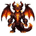 fire dragon, evil, with stone skin and lava