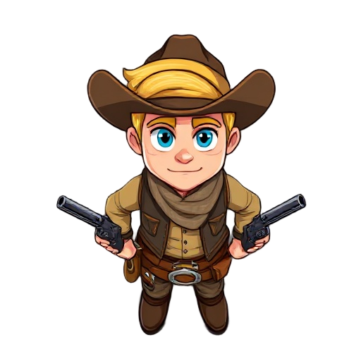 create an image of an old west sheriff; he has golden hair and blue eyes with two pistols on his hip.