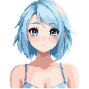 make an adult woman with light blue hair and blue eyes, fair white skin, wearing beach clothes. the composition is a half-body portrait, framed from the chest up. soft natural lighting, clear details, high quality, realistic/anime-style illustration
