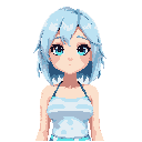 make an girl with light blue hair and blue eyes with withe skin using beach clothes