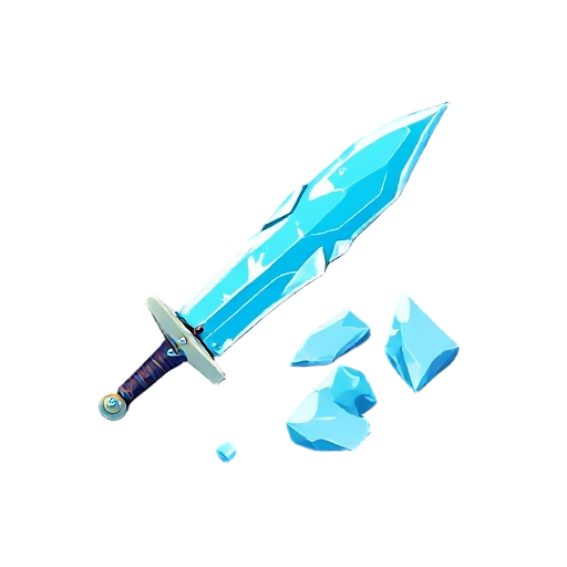 icy sword 45-degree isometric perspective, high contrast, sharp outlines, vibrant colors. solo leveling anime aesthetic. [icy blue crystals]. black background, flat shading, 16-bit rpg style, clean pixels, no blur.