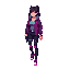 “32×32pixel art isometric sprite of a cyberpunk hacker asian girl walking, neon palette”