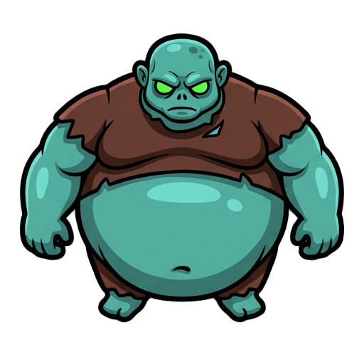 create a new game unit character that matches the style of my provided reference sprites exactly. keep the same line weight, outline treatment, proportions (head-to-body ratio), shading style, and color palette. role/theme: bloated tank zombie silhouette:
