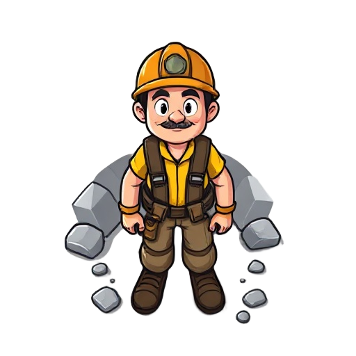 i'm making a game, like ikariam. i want a miner worker who works here. the visuals should be transparent. the miner should be digging for stone.