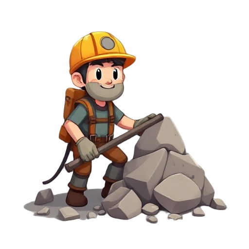 i'm making a game, like ikariam. i want a miner worker who works here. the visuals should be transparent. the miner should be digging for stone.