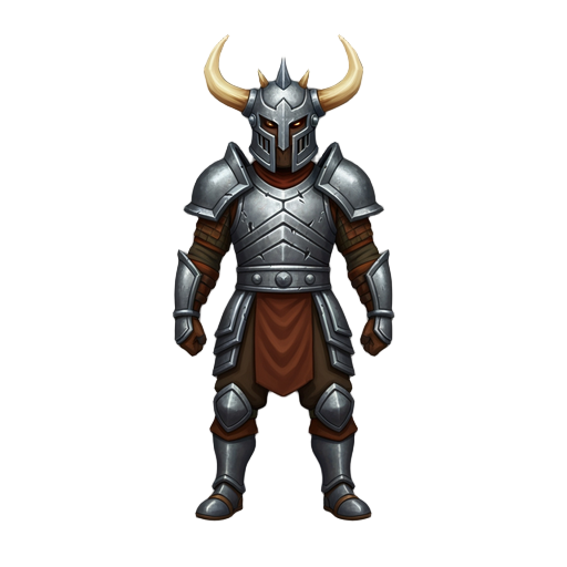 warrior with metal armor and helmet with horns
