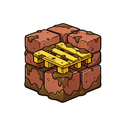 create a square block with 4 bricks with a yellow pallet that will be a wall of a sewer so it needs to have mud and add shadows too