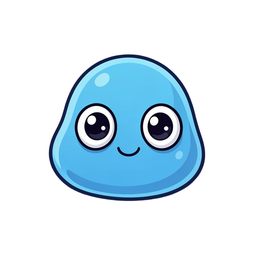 a cute blue slime with big, round eyes and no excess water droplets.