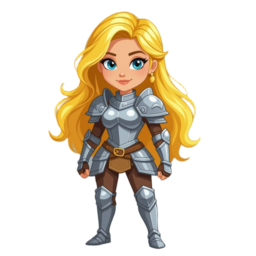 woman, yellow hair with a silver armor