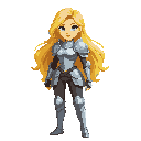 woman, yellow hair with a silver armor