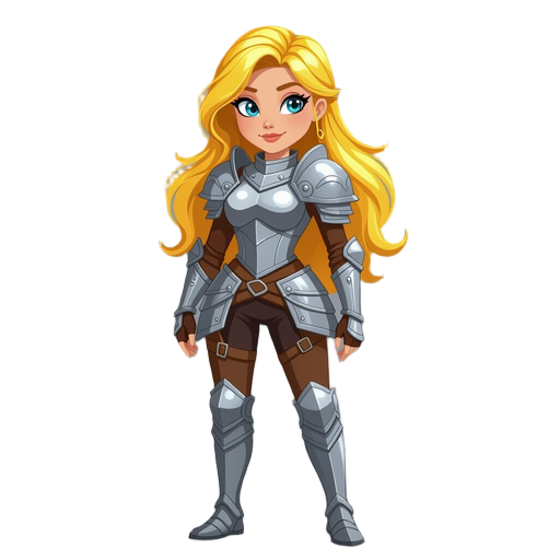 woman, yellow hair with a siver armor