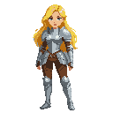 woman, yellow hair with a silver armor