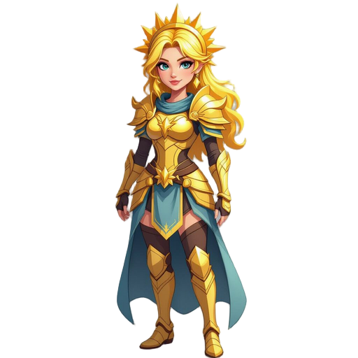 woman, yellow hair with a golden sun armor