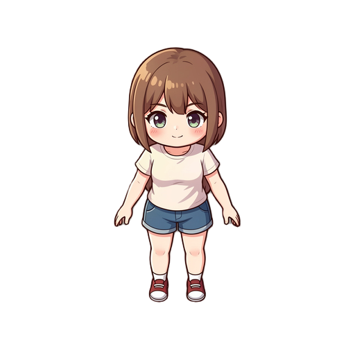 top down rpg angle cute anime girl wearing only shirt and shorts