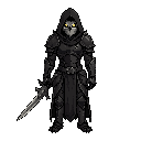 crie um guerreiro estilo holow night ele usa uma mascara de coruja e capuz preto com uma armadura sombria , faca ele bem parecido com o estilo do hollow knight, faca ele em uma pose para ser usado na idle