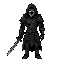 crie um guerreiro estilo holow night ele usa uma mascara de coruja e capuz preto com uma armadura sombria , faca ele bem parecido com o estilo do hollow knight