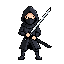 cria um pergonagem de jogo assassino com arma modo sprites imagem com animação, o personagem tem uma katana que faz movimento de corte