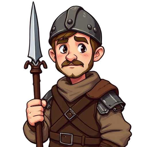a poor militia levy recruit 16th century with leather hauberk has a pike also has a small leather helmet